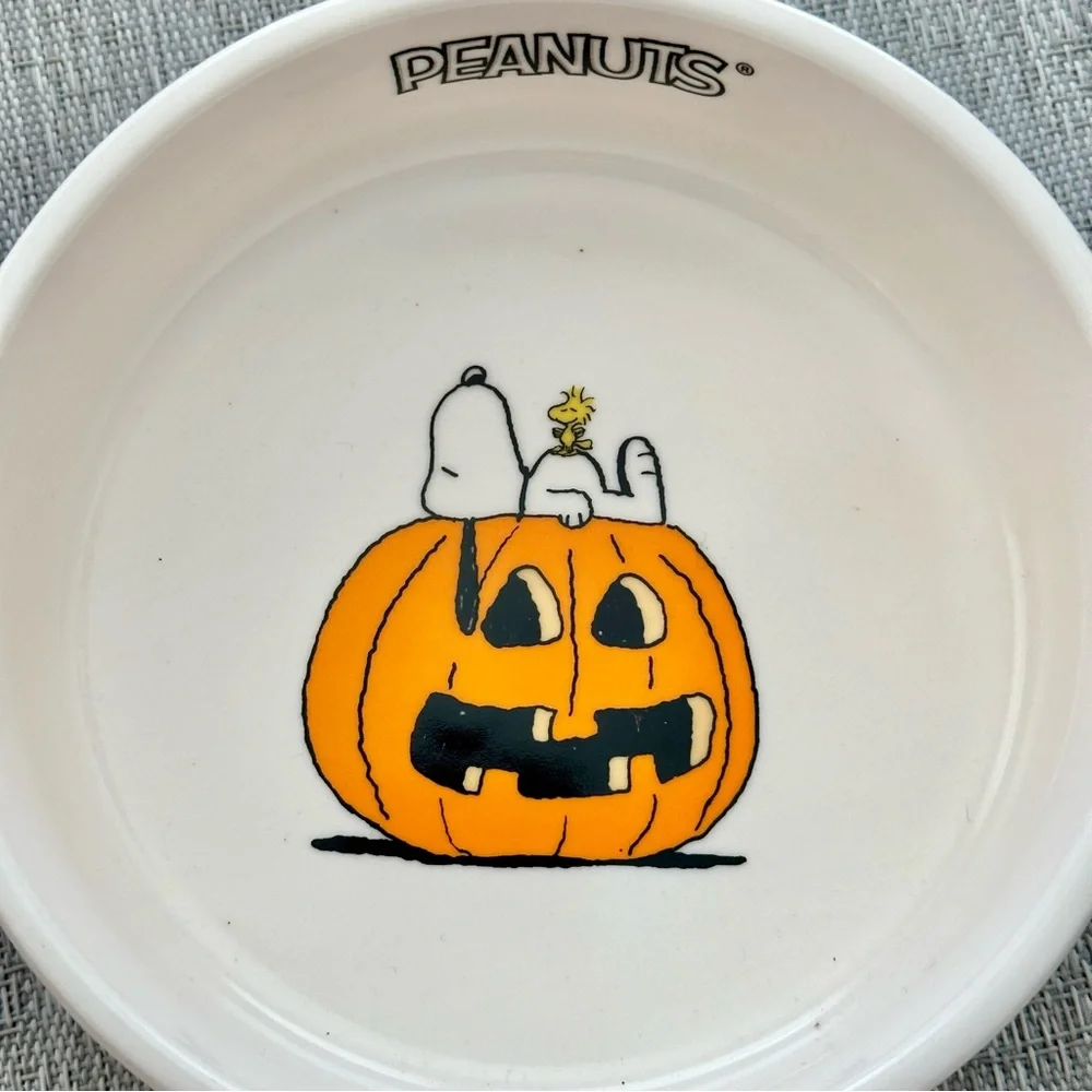 Peanuts + Rae Dunn Snoopy Jack O' Lantern NOM NOM Pet Food or Water Dish NEW!!